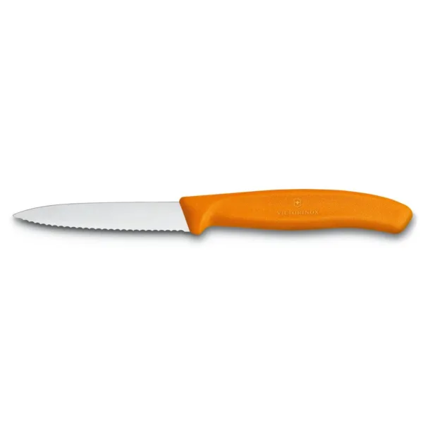 Nož za lupljenje in obrezovanje Victorinox, nazobčan, 8 cm, oranžen