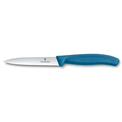 Nož za lupljenje in obrezovanje Victorinox, nazobčan, 10 cm, moder